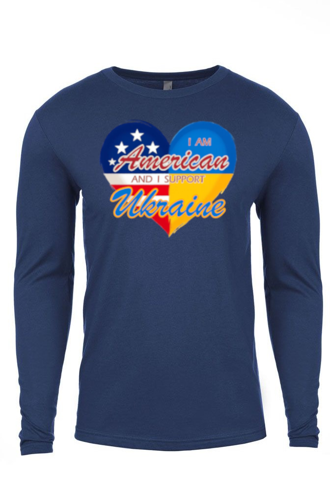 Adult long sleeve shirt "I am American and I support Ukraine"