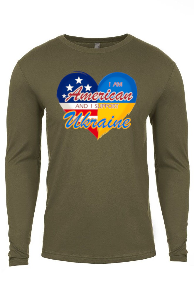 Adult long sleeve shirt "I am American and I support Ukraine"