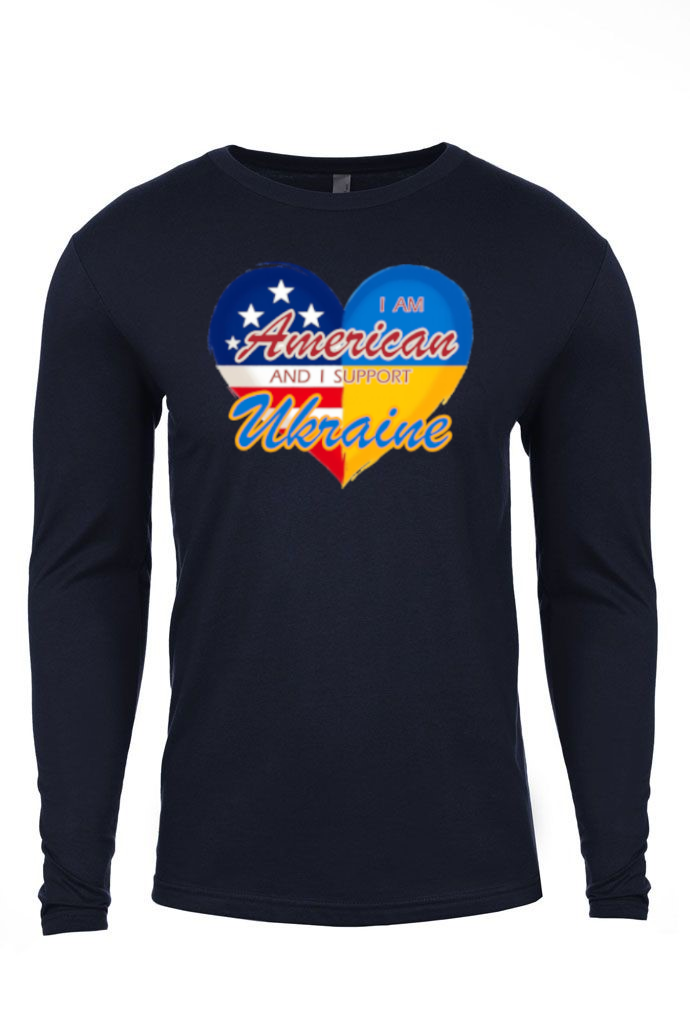 Adult long sleeve shirt "I am American and I support Ukraine"