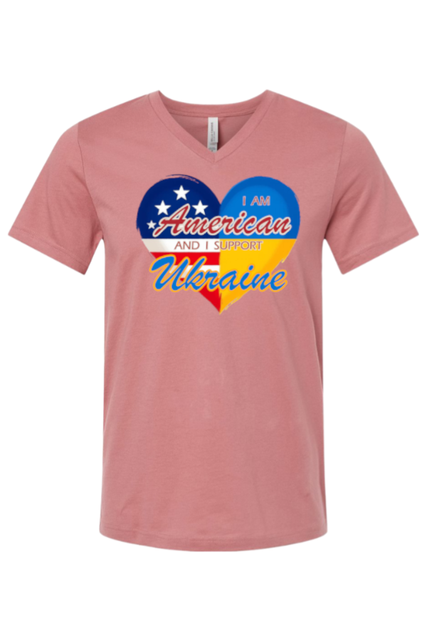 Adult v-neck t-shirt "I am American and I support Ukraine"