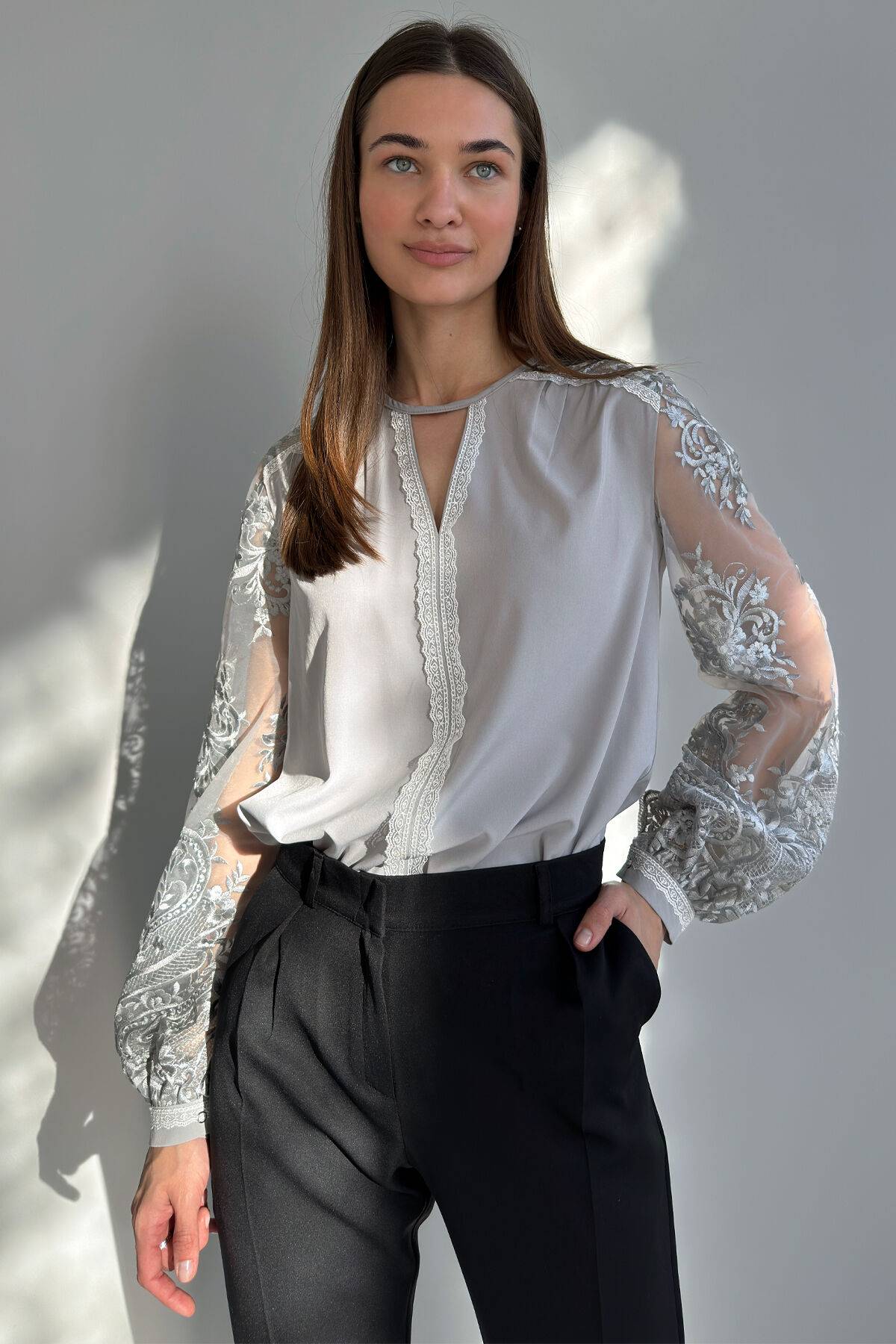 Lady's chiffon blouse. Grey