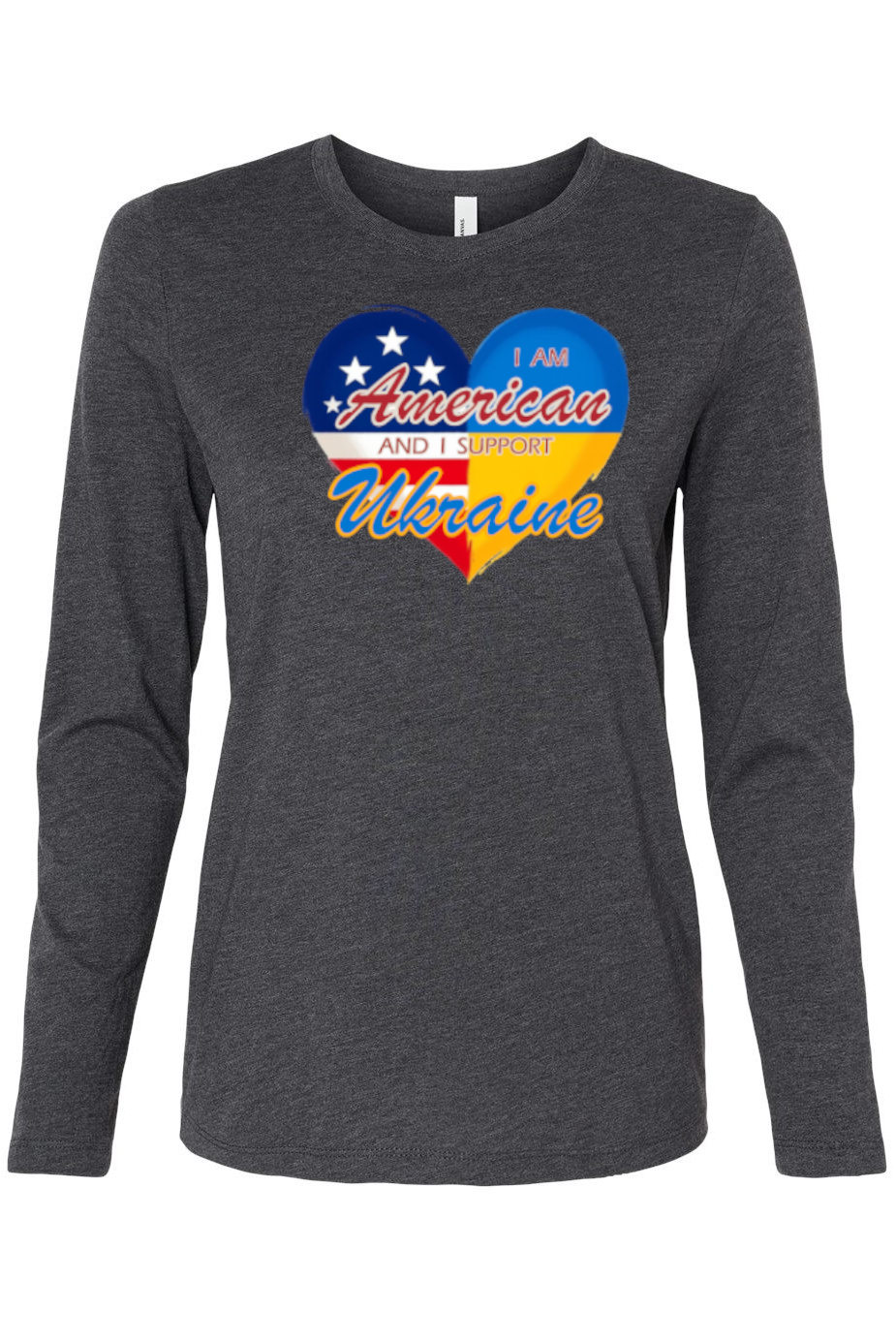 Female long sleeve top "I am American and I support Ukraine"