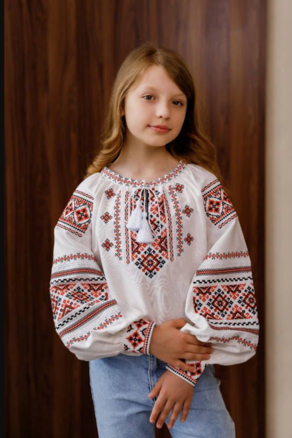 Ukrainian Girl's "Oksanka" embroidered blouse red