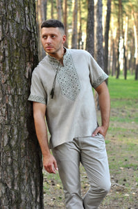Men's short sleeve linen Vyshyvanka
