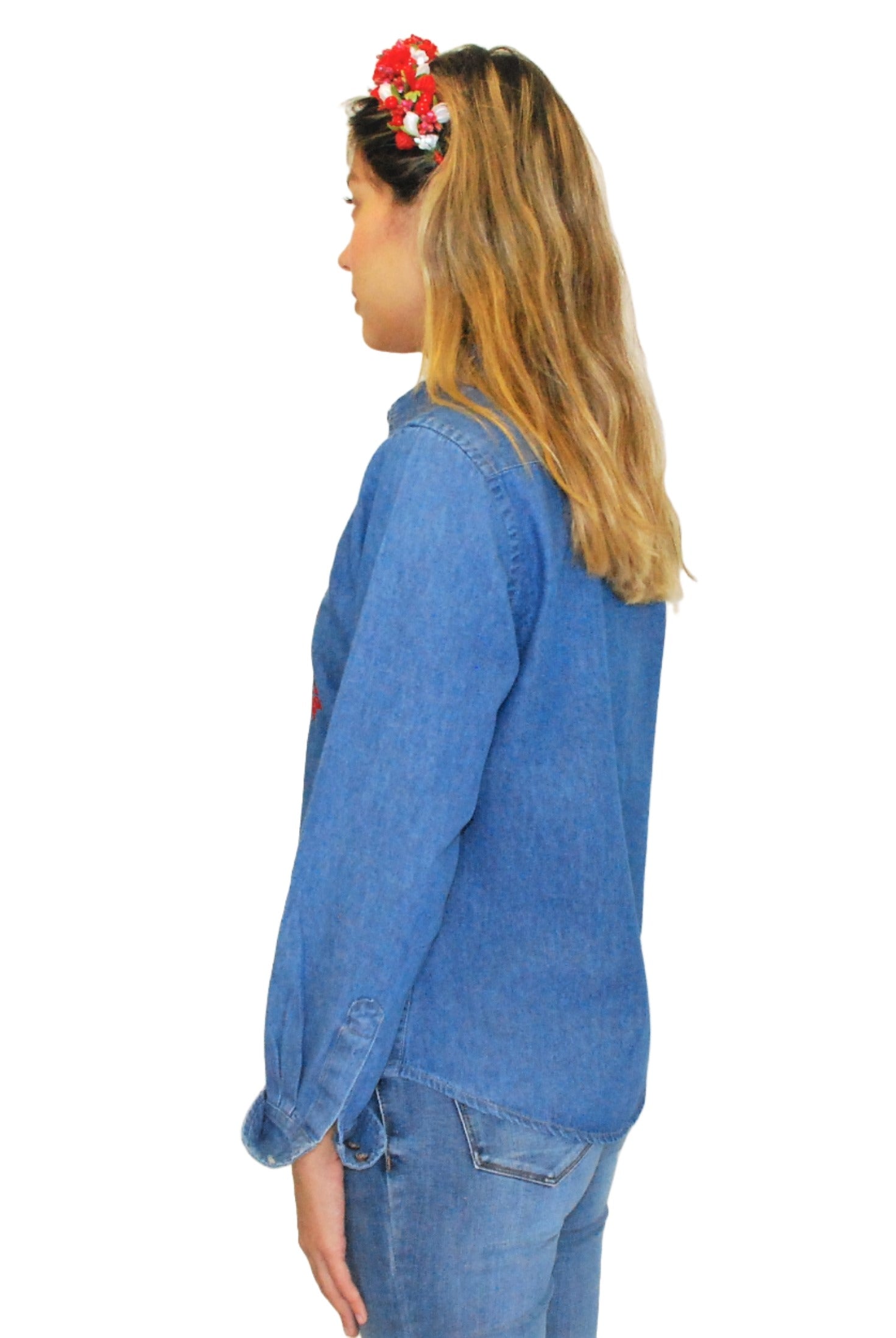 Women's embroidered denim shirt