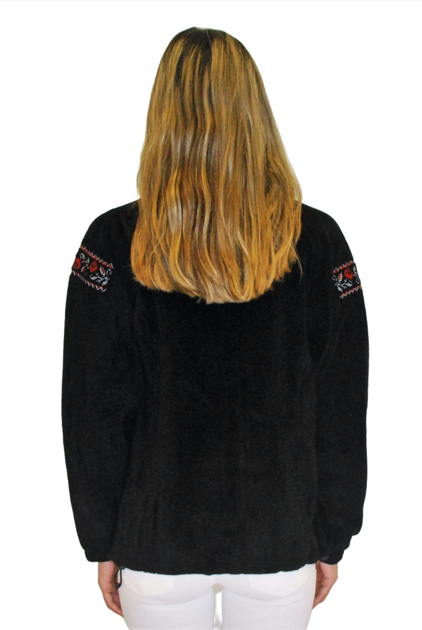 Women's embroidered full-zip fleece jacket. Black