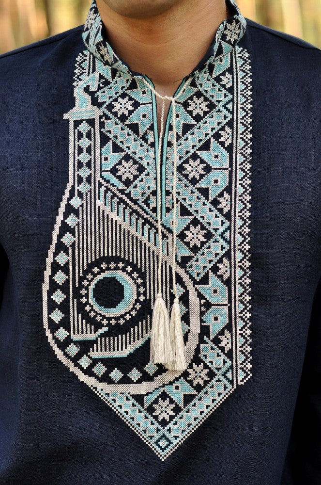 Men's "Bandura" Vyshyvanka. Ukrainian shirt navy